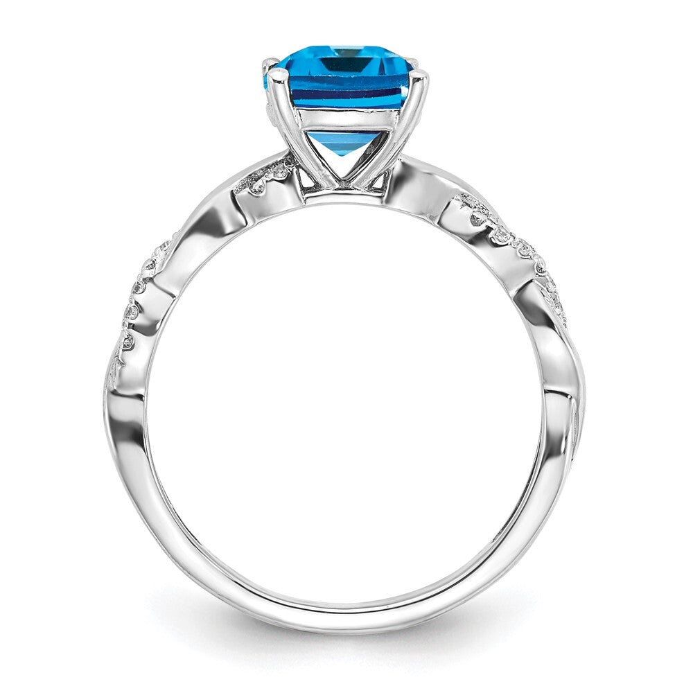 Sterling Silver Rhodium-plated Blue Topaz and Diamond Ring Size 8