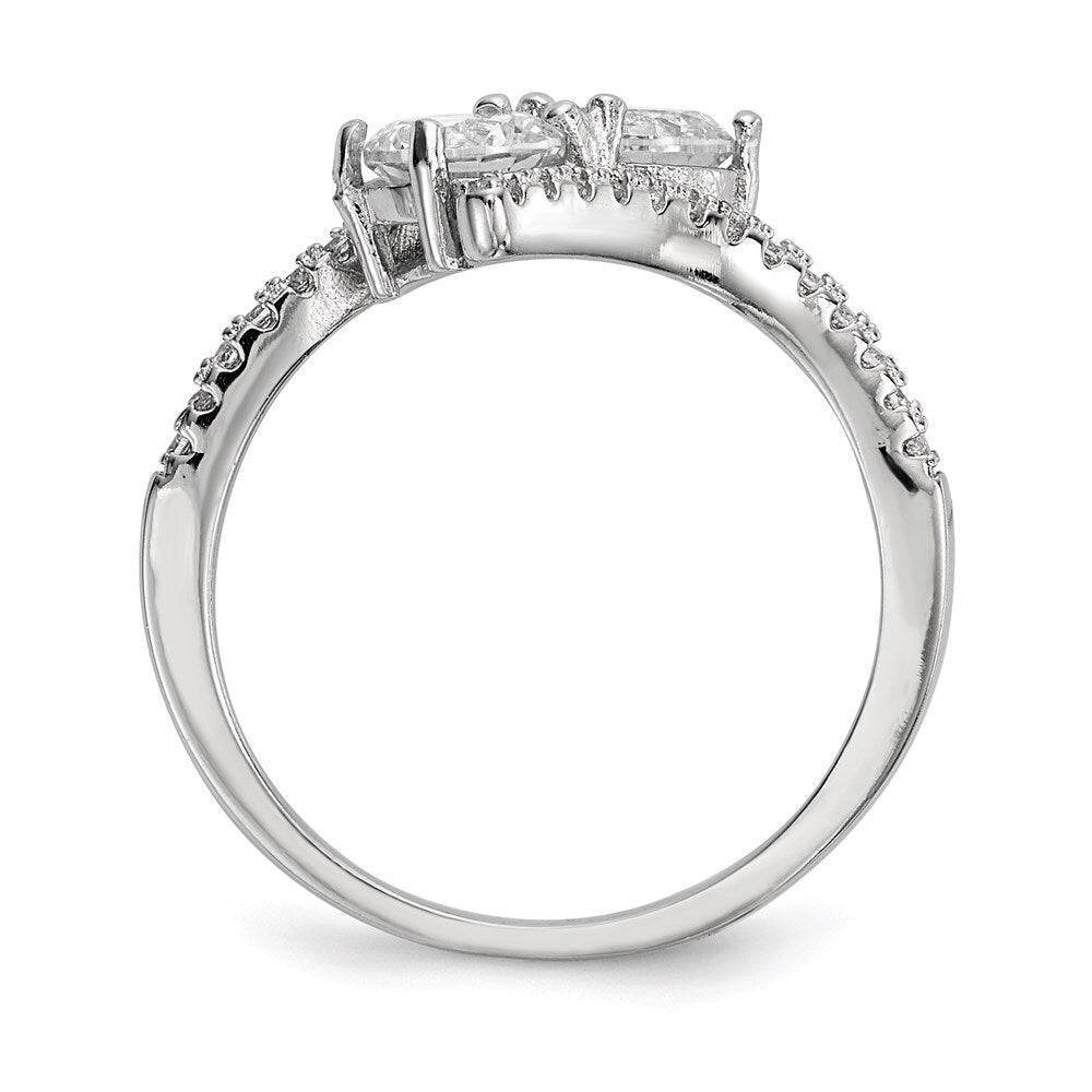 Sterling Silver Cubic Zirconia Two Stone Polished Bypass Ring SZ 8