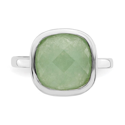 Sterling Silver Rhodium Plated Green Cubic Zirconia Ring Size 6