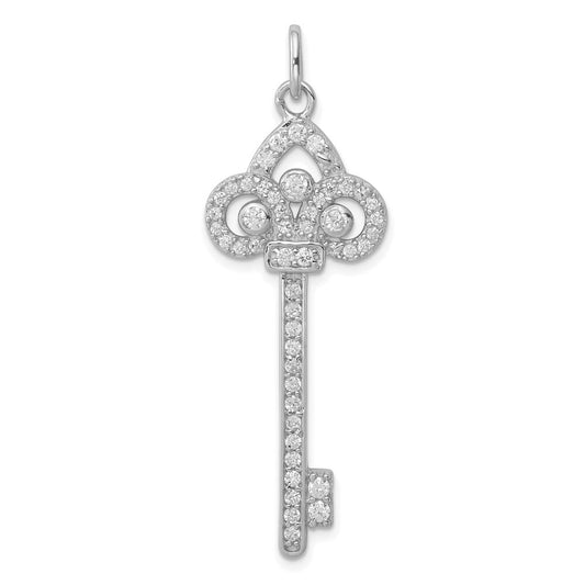 Sterling Silver Rhodium-plated and Cubic Zirconia Key Pendant