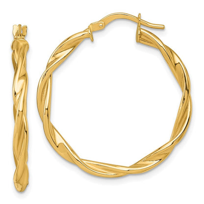 14k Yellow Gold Polished Twist Hoop Earrings Gift for Women