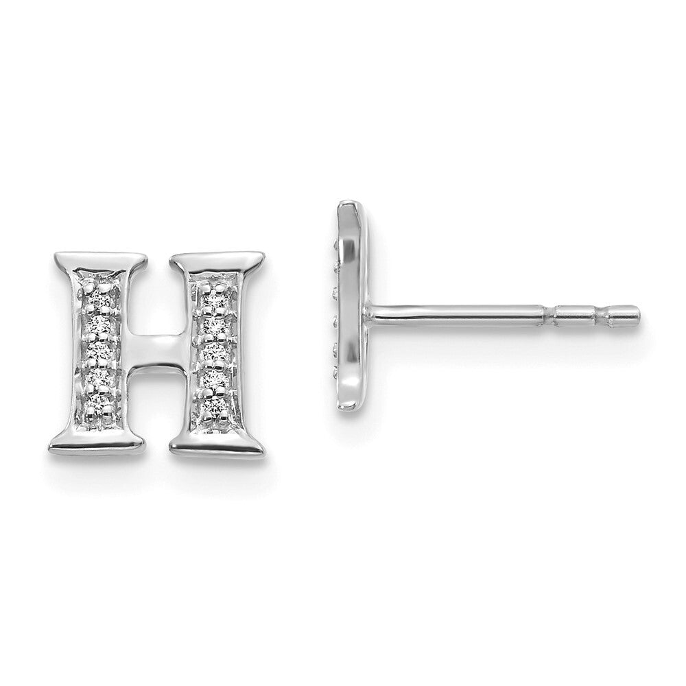 14k White Gold Diamond Initial H Stud Earrings Gift for Women