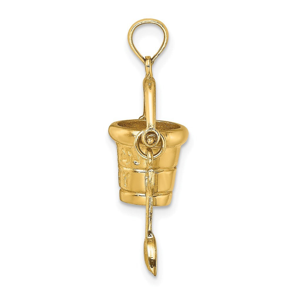 14k Yellow Gold 3D OCEAN CITY Bucket Shovel Charm Pendant for Women