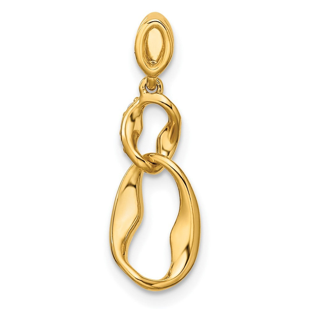 14k Yellow Gold Polished Diamond Wavy Oval Dangle Pendant