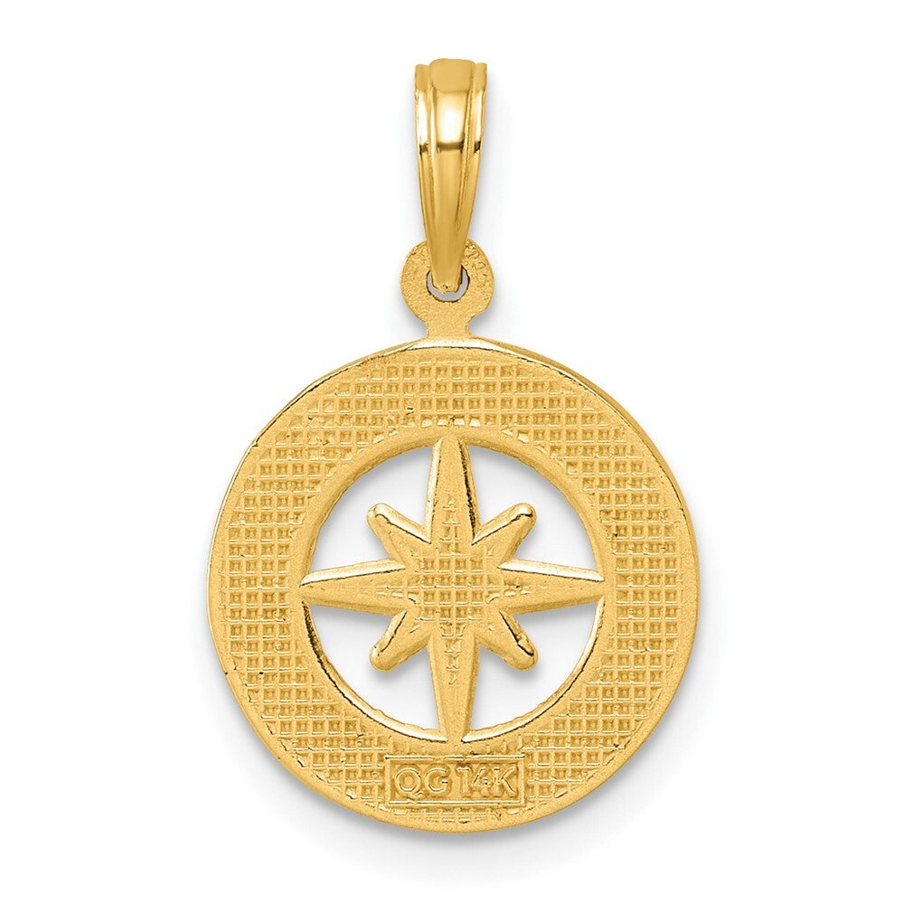 14k Yellow Gold Polished Compass Pendant for Women