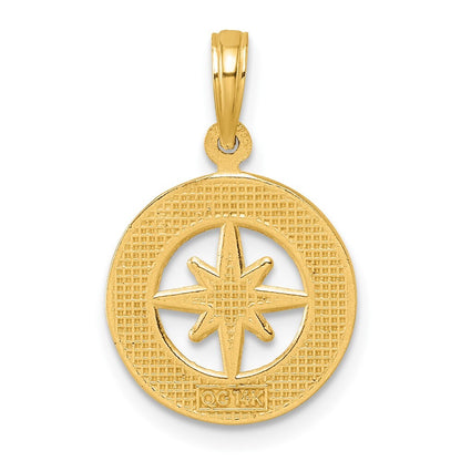 14k Yellow Gold Polished Compass Pendant for Women