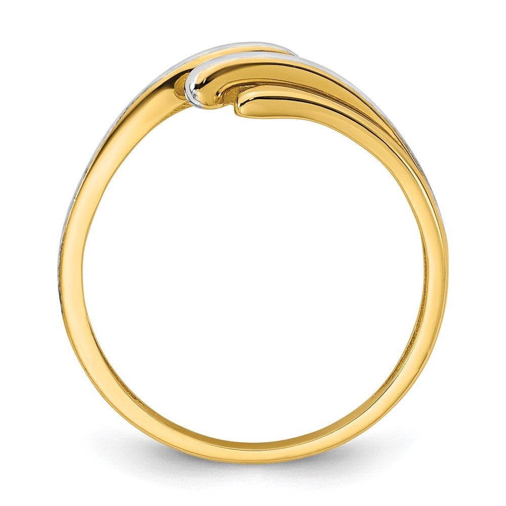 14K Yellow Gold w/ White Rhodium Polished Bypass Ring Size 7