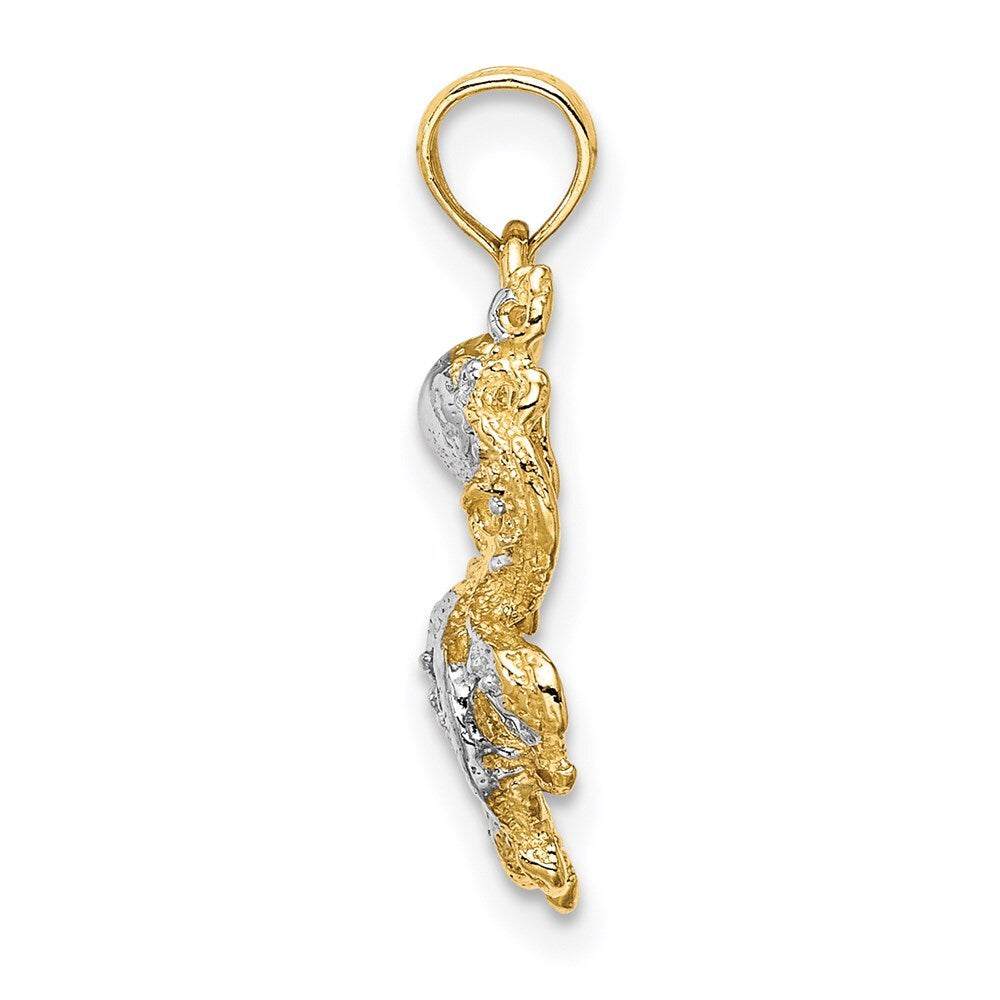 14k Yellow Gold with White Rhodium Textured Octopus Charm Pendant for Women