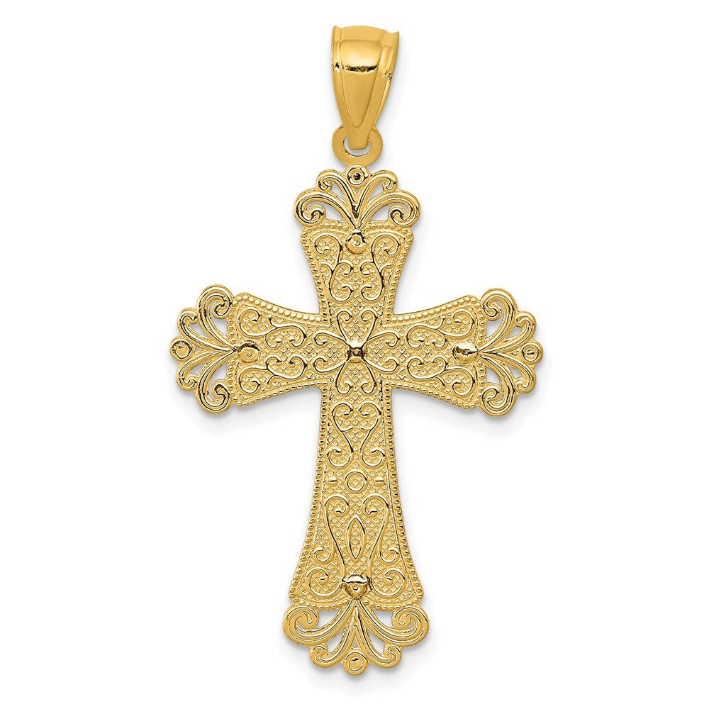 14k Two-tone Gold Polished 2 Level Budded Cross Pendant for Women