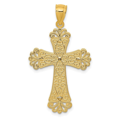 14k Two-tone Gold Polished 2 Level Budded Cross Pendant for Women