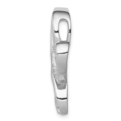 Sterling Silver Cubic Zirconia Heart Breast Cancer Ribbon Chain Slide