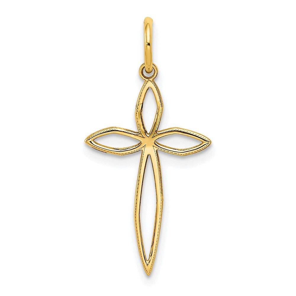 14k Yellow Gold Laser Designed Passion Cross Charm Pendant for Women