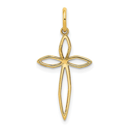 14k Yellow Gold Laser Designed Passion Cross Charm Pendant for Women