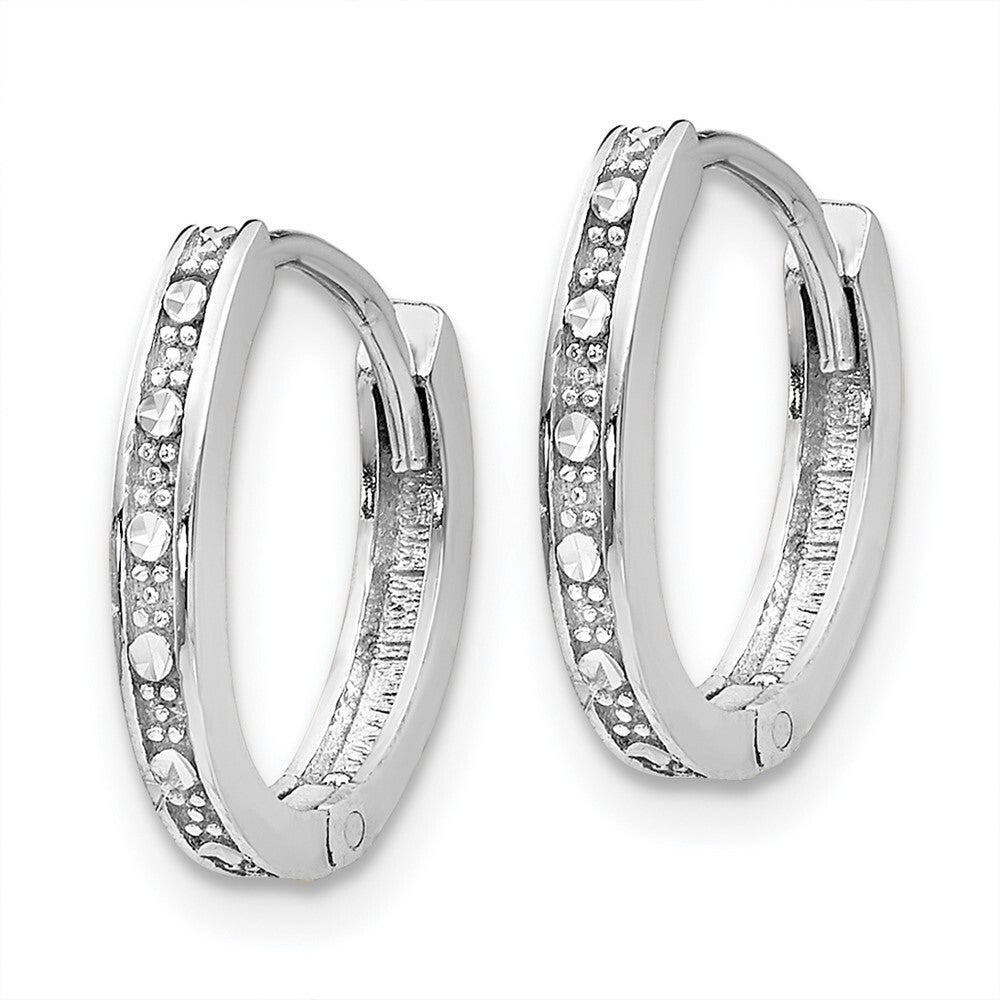 14k White Gold Diamond-cut Oval Hinged Hoop Earrings Gift for Women