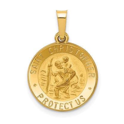 14k Yellow Gold Polished and Satin St. Christopher Medal Hollow Pendant