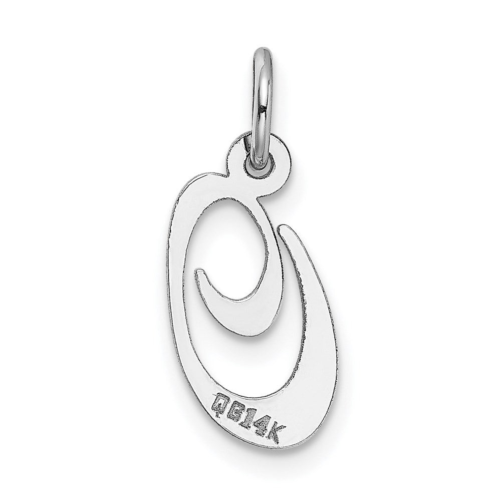 14k White Gold Small Fancy Script Letter O Initial Charm Pendant