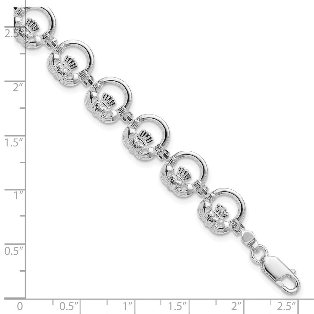 Sterling Silver Rhodium-Plated Polished Claddagh Circle Bracelet