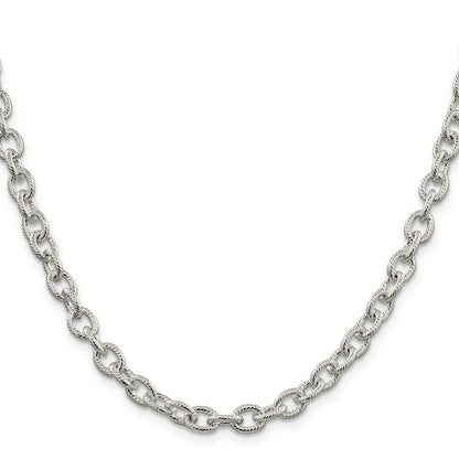 Sterling Silver 6.25mm Fancy Patterned Rolo Chain Necklace
