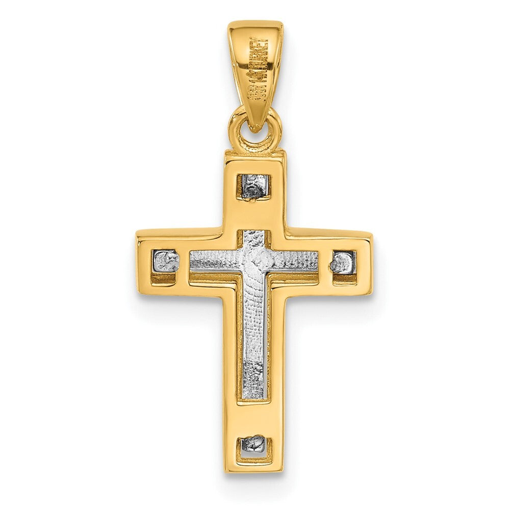 14k Two-tone Gold Polished and Diamond-cut Cross Pendant for Women
