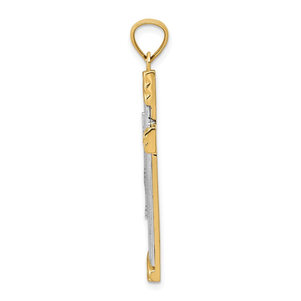14k Two-tone Gold Diamond-cut Cross Pendant for Women