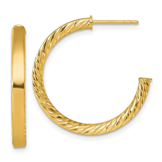 14k Yellow Gold Polished and Diamond-cut 3.00 x 25mm Tube C-Hoop Earrings