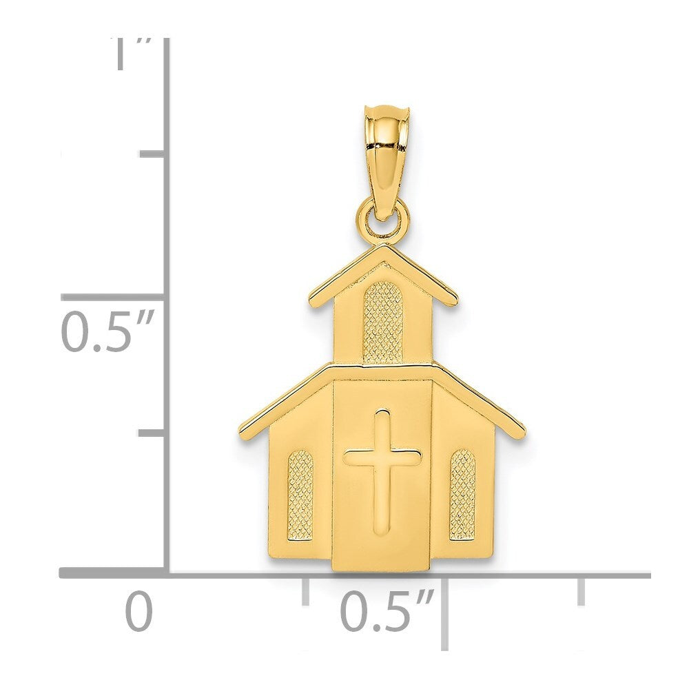 14k Yellow Gold Church  Cross On Door Charm Pendant for Women