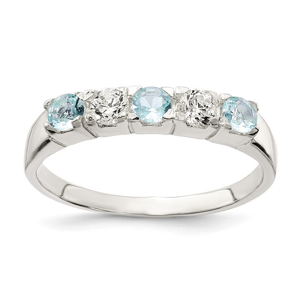 Sterling Silver Light Blue & White Cubic Zirconia Ring Size 6