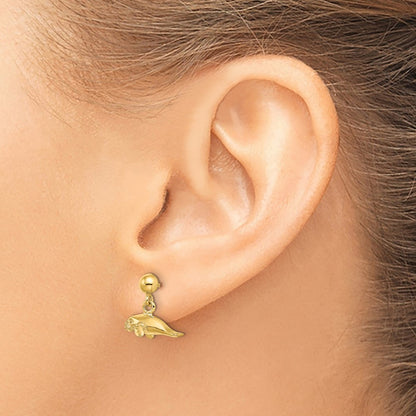 14k Yellow Gold 3-D Polished Mini Manatee Dangle Earrings