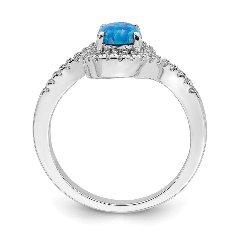 Sterling Silver Rhodium-plated Created Blue Opal /Cubic Zirconia Halo Ring SZ 6