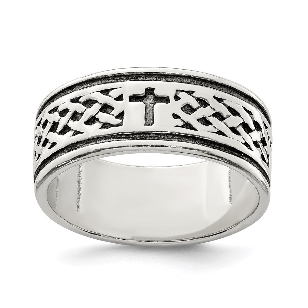 Sterling Silver Cross & Weave Design Ring Size 9