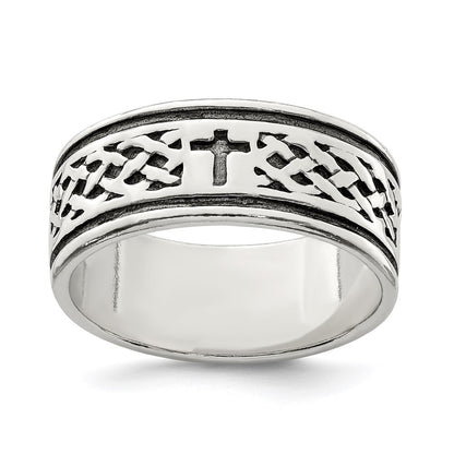 Sterling Silver Cross & Weave Design Ring Size 9