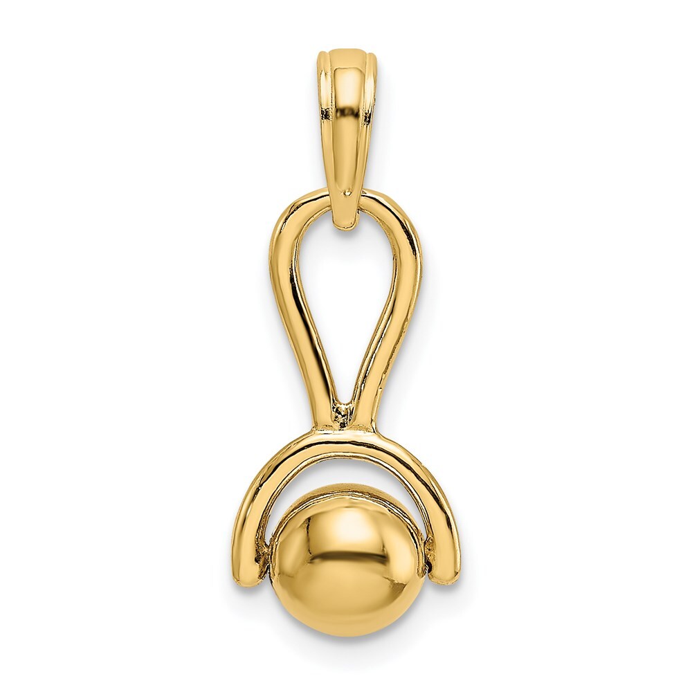 14k Yellow Gold 3-D Baby Rattle with Moveable Ball Charm Pendant for Women