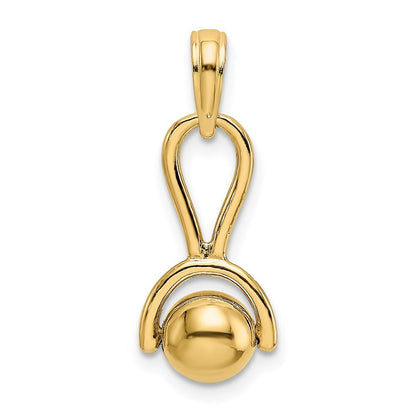 14k Yellow Gold 3-D Baby Rattle with Moveable Ball Charm Pendant for Women