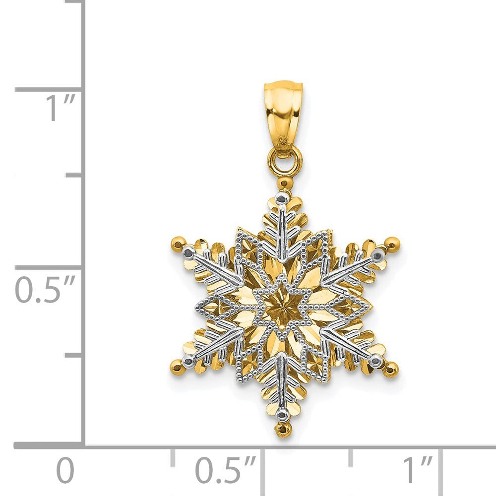 14k Two-tone Gold Polished and Textured 2 Level Snowflake Pendant