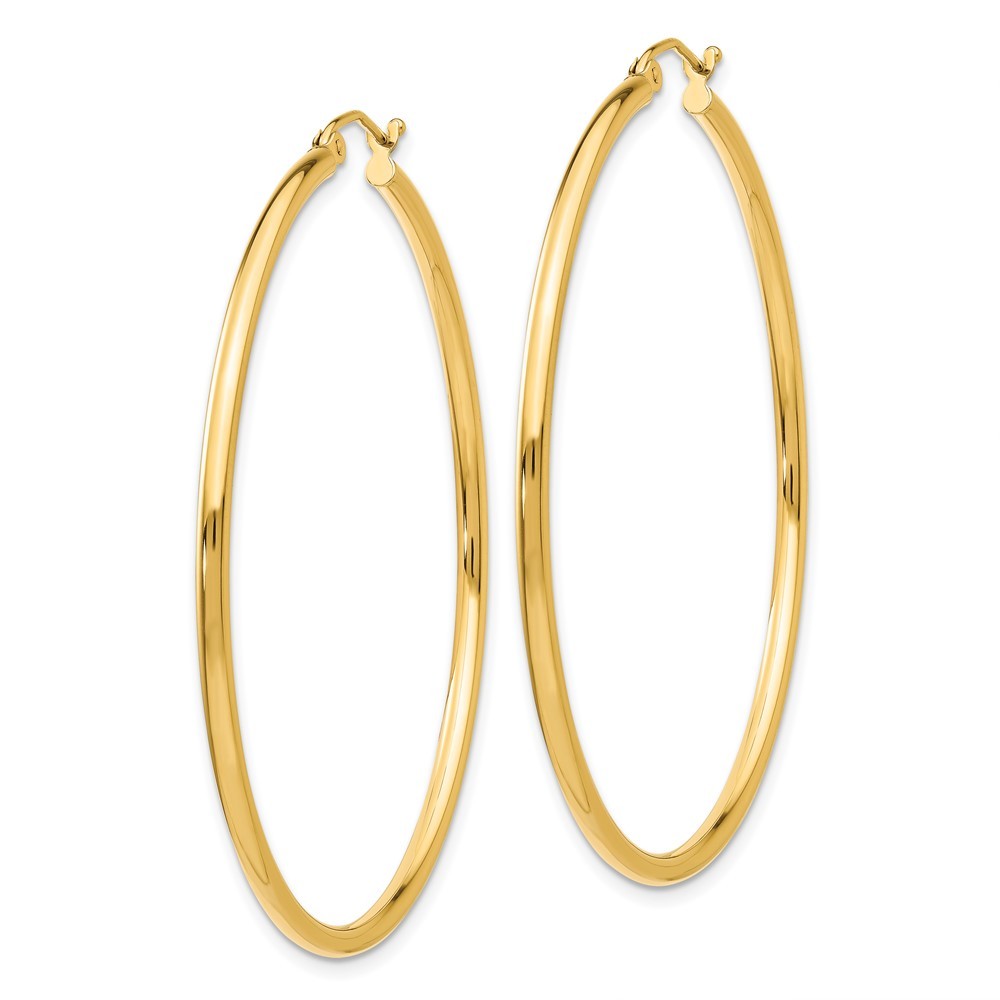 14k Yellow Gold Polished 2x50mm Lightweight Tube Hoop Earrings
