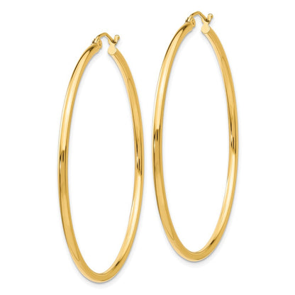 14k Yellow Gold Polished 2x50mm Lightweight Tube Hoop Earrings