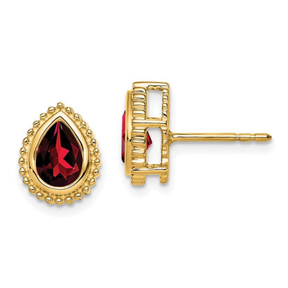 14k Yellow Gold Pear Garnet Stud Earrings