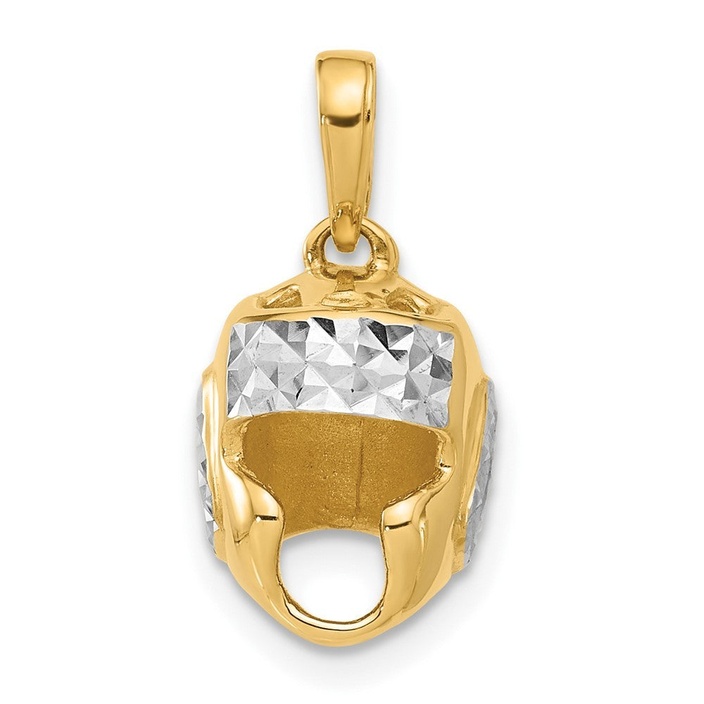 14k Yellow Gold and White Rhodium Diamond-Cut Wrestling Helmet Pendant