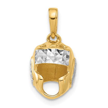 14k Yellow Gold and White Rhodium Diamond-Cut Wrestling Helmet Pendant
