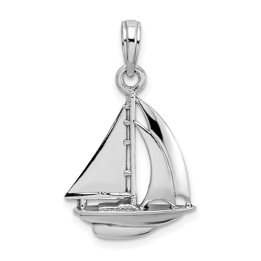 14k White Gold Polished 3-D Sailboat Charm Pendant for Women
