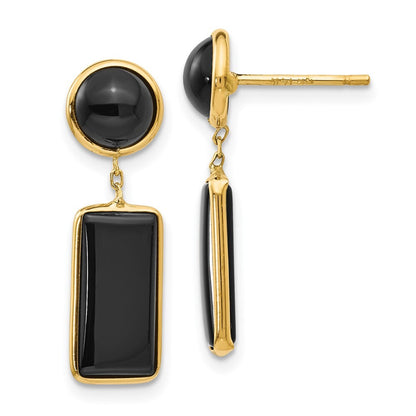 14k Yellow Gold Onyx Rectangle Dangle Earrings Gift for Women