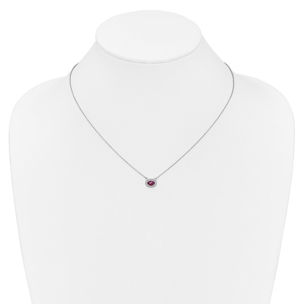 14k White Gold Diamond and Oval Ruby 18 inch Necklace