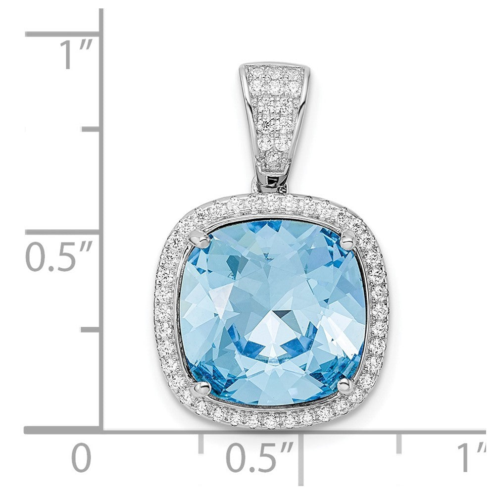 Sterling Silver Rhodium-plated Cubic Zirconia & Blue Crystal Pendant
