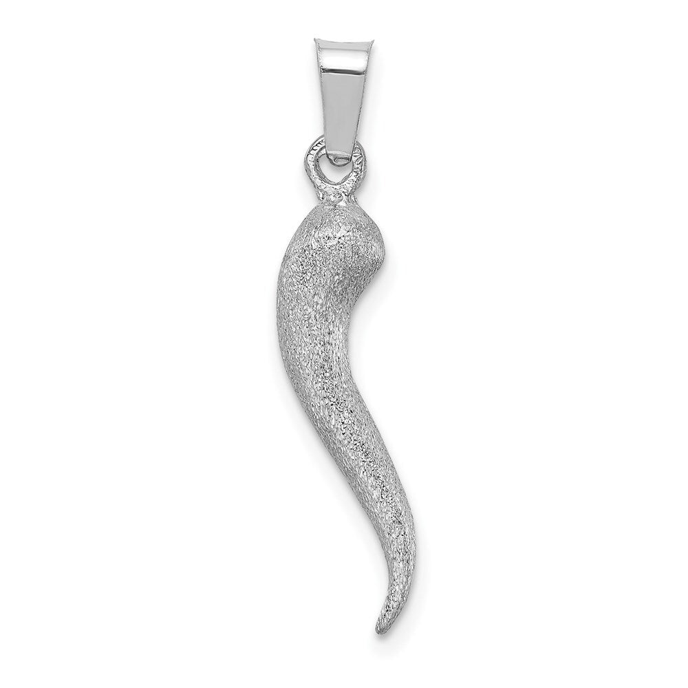 14k White Gold White Brushed 3D Italian Horn Pendant for Women