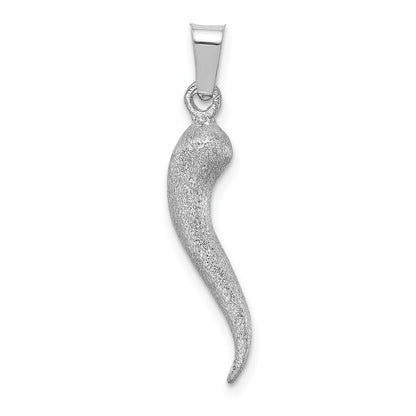 14k White Gold White Brushed 3D Italian Horn Pendant for Women