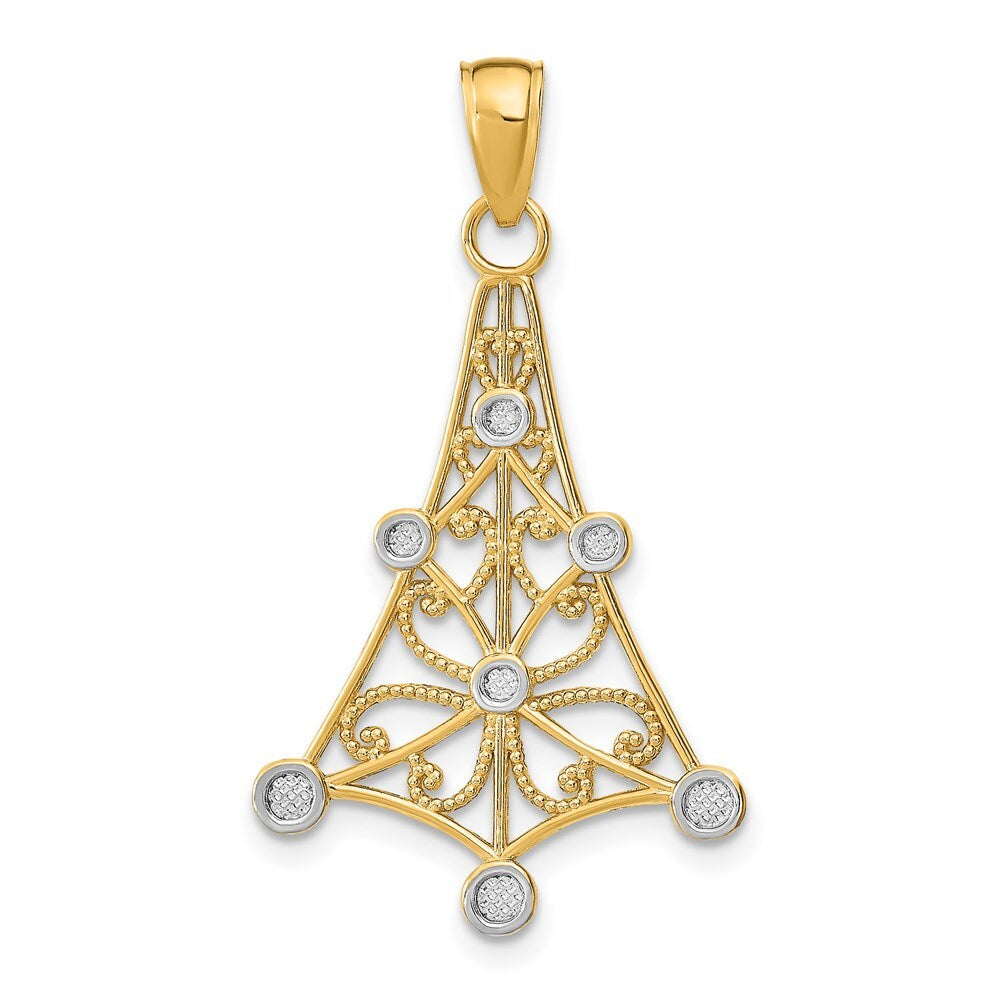 14k Yellow Gold Rhodium Textured Chandellier Charm Pendant for Women