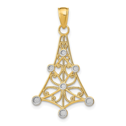 14k Yellow Gold Rhodium Textured Chandellier Charm Pendant for Women