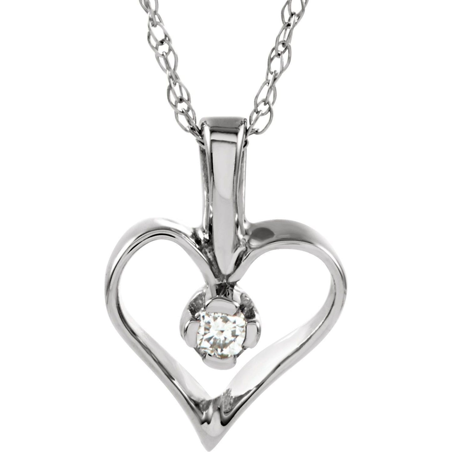 14k White Gold .03 CTW Natural Diamond Heart Pendant Necklace 18"