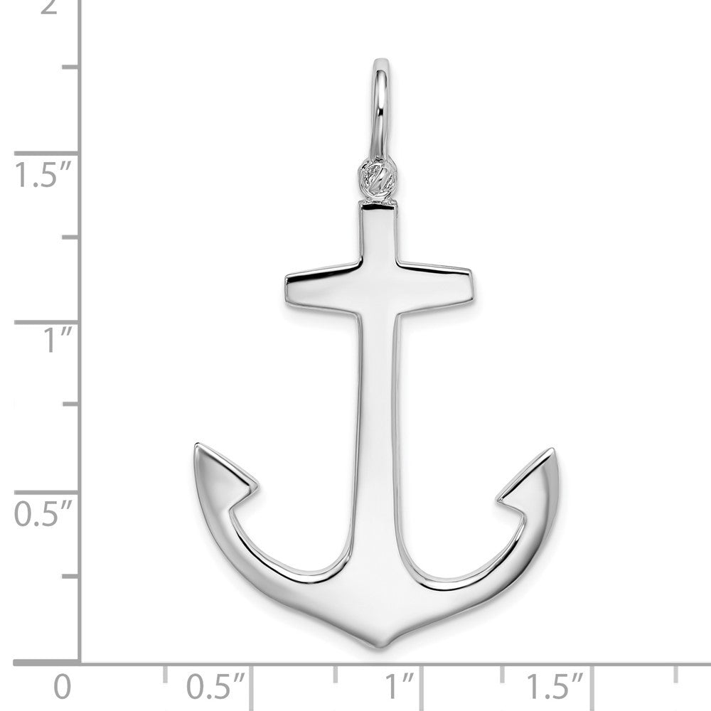 Sterling Silver Rhodium-Plated Polished 3D Large Anchor Pendant