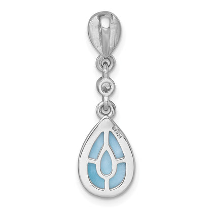 Sterling Silver Polished Pear Larimar Cabochon and CZ Teardrop Chain Slide